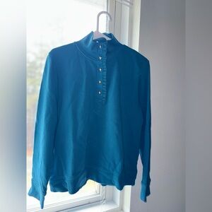 Talbots Turquoise Henley Mock Neck Sweater with Button Placket